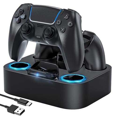 LVFAN PS5 Controller Charging Station, Dual Charger for Playstation 5 Controller, PS5 Games Accessories with Cable, PS5 Charging Station for PS5 Dualsense Controller (Black)
