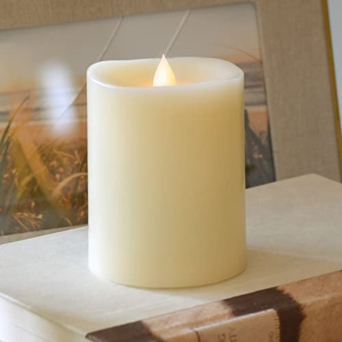 HoogaLife Flameless Candles Flickering Flame Effect (D 3' x H 4') Ivory Auto-Moving 3D Wick, LED Pillar Candles Real Wax with Timer Battery Operated and Remote to Buy Separately