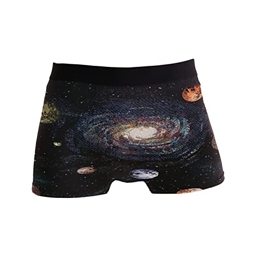 Dallonan Boxer Brief Trunks for Men Abstract Galaxy And Space Planets Earth Mars Universe Night Starry Sky Solar System Fitness Underwear Men Underwear Sport Trunk for Men Size XL