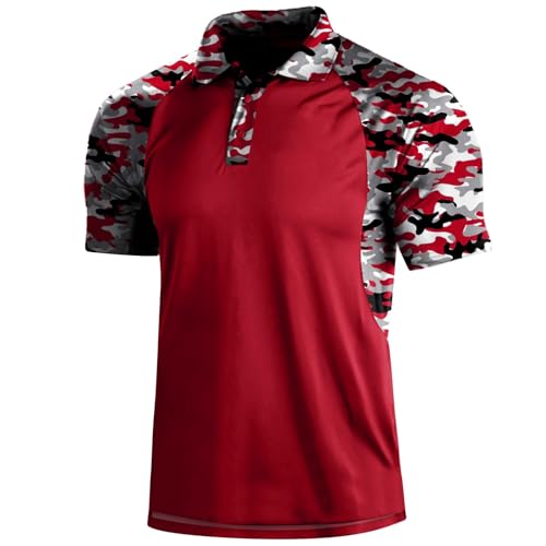 Generic Mens Camouflage Outdoor Polo Shirt Short Sleeves Military Tactical Golf T-Shirts Athletic Moisture Wicking Casual Tees(Red,3X-Large)