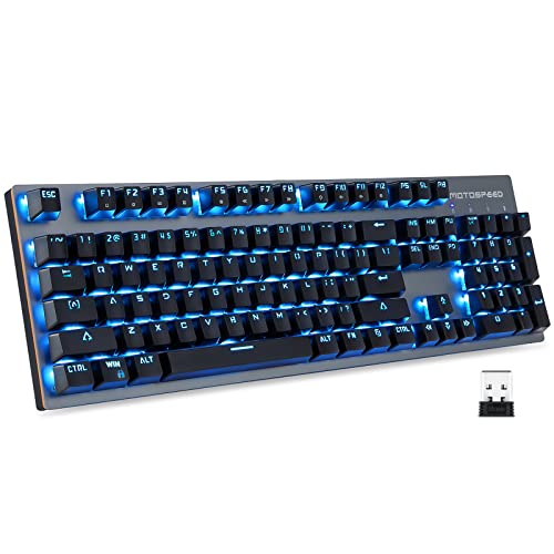 MOTOSPEED 2.4GHz Wireless/USB Wired Mechanical Keyboard 104Keys Led Backlit Brown Switches Gaming Keyboard for Gaming and Typing,Compatible for Mac/PC/Laptop