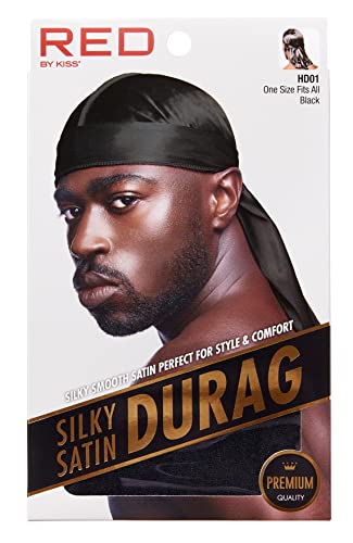 Kiss Red Durag Silky Satin Black Extra Long Tails (12 Pieces)
