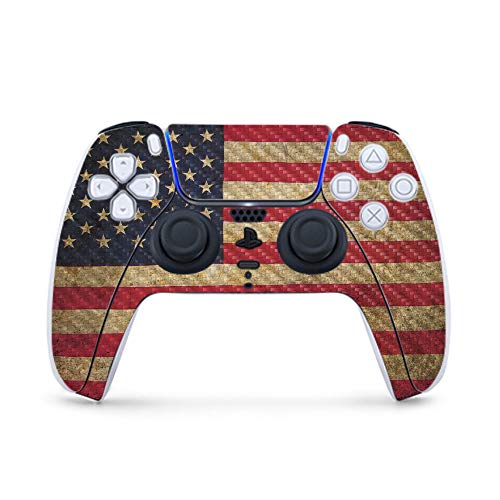 MightySkins Carbon Fiber Gaming Skin for PS5 / Playstation 5 Controller - Vintage Flag | Durable Textured Carbon Fiber Finish | Easy to Apply and Change Style | Made in The USA