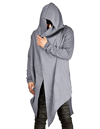 Poriff Open Cardigan Sweaters for Men Shawls Long Sleeve So Comfy Hoodie Cardigan Long Little Grey L