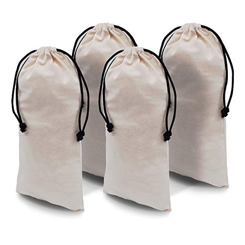 Shoe Dust Bags - 4 Pack Beige Duster Flannel Single Shoe Pouch with Drawstring Closure, Washable Breathable Cotton Fabric Cloth for Travel, Home, Luggage, Handbags, Storage, Accessories - 8x17