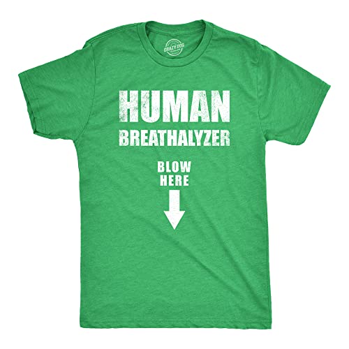 Mens Human Breathalyzer Blow Here T Shirt Funny Sex Blowjob Joke Tee for Guys Funny Mens Shirts for Adult Humor with Sarcastic Sayings Green - L