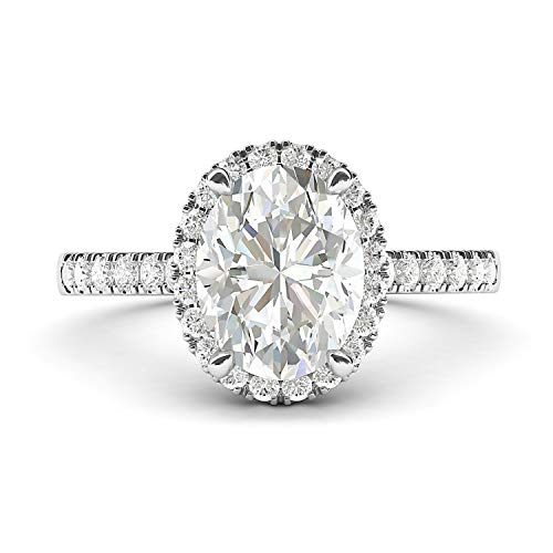 10k White Gold Simulated Oval Cut Diamond Halo Engagement Ring with Side Stones Promise Bridal Ring (7)