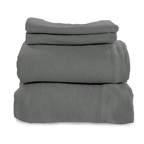 Whisper Organics, Organic Bed Sheets - 4-Pc Flannel Sheet Set - 100% Organic Cotton Flat Sheet + Fitted Sheet + Pillowcases - 170 Gram GOTS Certified Sheets, Dark Grey (Queen)