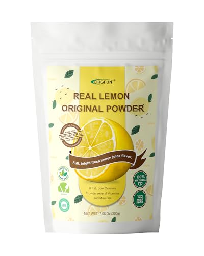 ORGFUN Original Lemon Powder Made with Real Lemons, Freeze Dried Juice Powder, Strong Fresh Lemon Flavor Great for Beverages, Smoothies, Baking 7.06 Oz