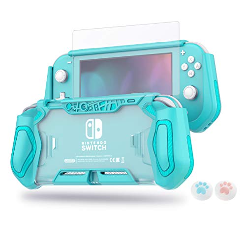 Switch Lite Protective Case for Nintendo, LeyuSmart Daily Gift (Ergonomic /Sturdy /Full Protection) Gift Idea with HD Screen Protector & Thumb Grip Caps for Family Happy Hours, Turquoise
