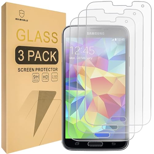 Mr.Shield [3-PACK] Designed for Samsung Galaxy S5 [Tempered Glass] Screen Protector [0.3mm Ultra Thin 9H Hardness 2.5D Round Edge] with Lifetime Replacement