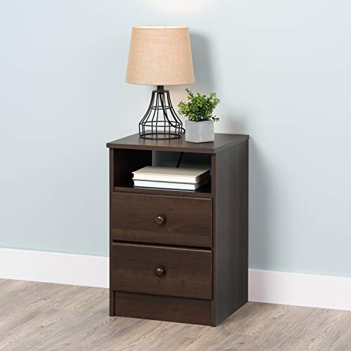 Prepac Astrid Simplistic Nightstand Side Table with 2 Drawers and Open Shelf, Functional Bedside Table 15.5' D x 16' W x 24.5' H, Espresso, EDNH-0402-1