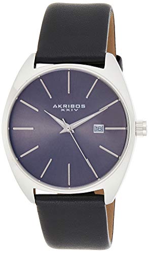 Akribos XXIV Men's Sunray Dial Watch - Tonneau Shaped with Date Window On Genuine Leather Strap - AK945