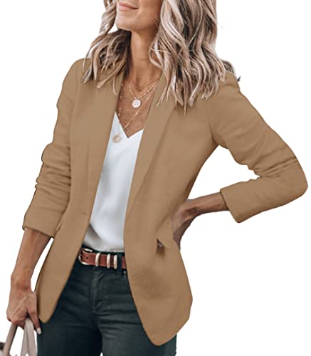 Cicy Bell Womens Casual Blazers Open Front Long Sleeve Work Office Jackets Blazer(Dark Khaki,X-Large)