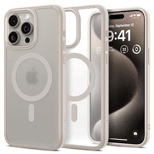 Spigen Magnetic Ultra Hybrid MagFit Designed for iPhone 15 Pro Max Case, [Compatible with MagSafe] [Anti-Yellowing] [Military-Grade Protection] (2023) - Frost Natural Titanium