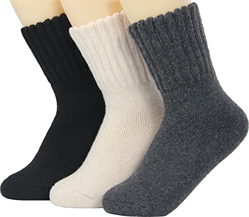 Weweya Womens Warm Crew Socks Wool Socks Thick Knit Socks Vintage Socks Gifts For Women Grey, Cream, Black