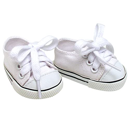 Sophia's White Canvas Sneaker with Laces and Imitation Leather Toe Cap Shoes Accessory for 18' Dolls, White