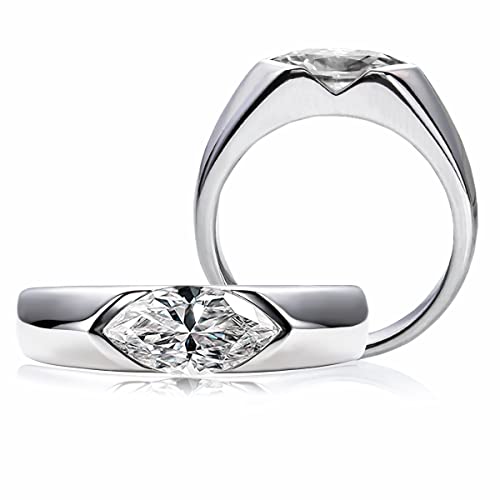 CivetCat 10x5mm Oval Marquise Cut Moissanite Engagement Ring for Women Platinum Plated Silver Half Bezel Tension Set Silvery CVCTRGMO42PSSILVER 0