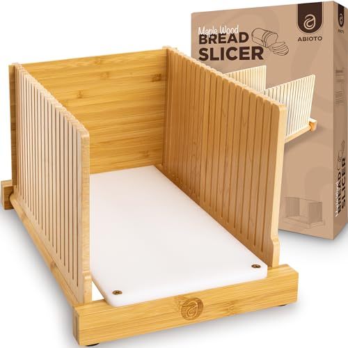 Bread Slicer for Homemade Bread - No Splinters with HDPE Base and Maple Fingers – 4 Different Thicknesses for Uniform and Consistent Slices - Foldable Bread Slicing Guide with Optimal Knife Grooves