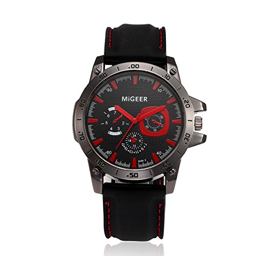 Men’s Sport Analog Quartz Wrist Watches with Soft Silicone Strap Chronograph Waterproof Outdoor Watch (Red)
