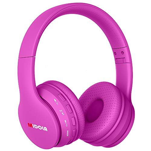 MIDOLA Headphones Bluetooth Wireless Kids Volume Limit 85dB /110dB Over Ear Foldable Noise Protection Headset AUX 3.5mm Cord Mic for Children Boy Girl Travel School Phone Pad Tablet PC Pink