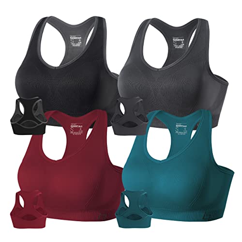 FITTIN Racerback Sports Bras for Women - Padded Seamless High Impact Support for Yoga Gym Workout Fitness Black/Grey/Green/Red XXXL