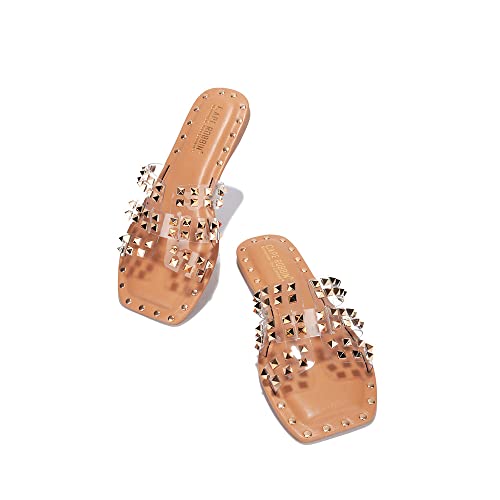 Cape Robbin Amisha Stylish Slide Sandals for Women - Womens Sandals with Gold Spikes - Studded Open-Toe Summer Slides for Women - Slip-On Women's Sandals