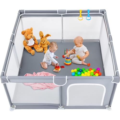 TODALE Baby Playpen for Toddler, Large Baby Playard, Indoor & Outdoor Kids Activity Center with Anti-Slip Base, Sturdy Safety Play Yard with Soft Breathable Mesh, Playpen for Babies(Gray,50”×50”)