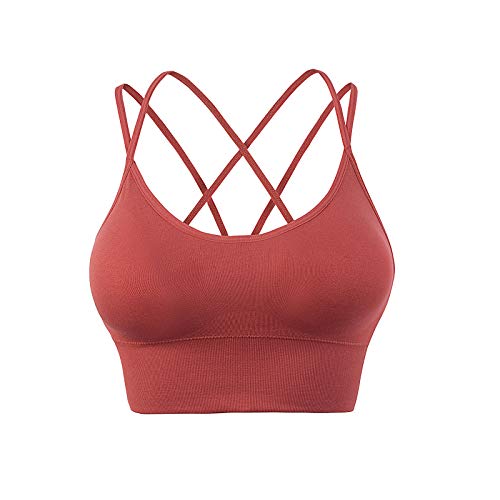 Over Stock Clearance Deals Women Sexy Crisscross Back Bra Multiway Strap Comfort T-Shirt Bras Criss Cross Padded Crop Tank Low Impact Camisoles Workout Stuff Watermelon Red XL