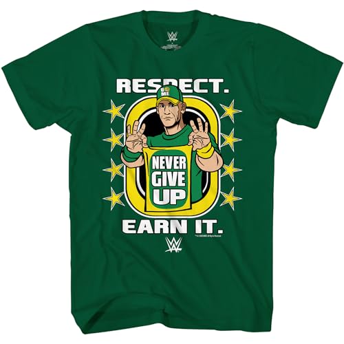 WWE John Cena Respect Never Give Up Adult T-Shirt(LG, Green)