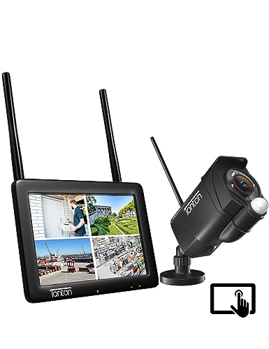 [2K&2-Way Audio&Floodlight] Tonton Portable LCD Security Camera System Wireless, 7' IPS Touchscreen Monitor with Battery,4CH NVR and 1PCS 3MP Spotlight IP Cameras with PIR Sensor,32GB SD Card Included