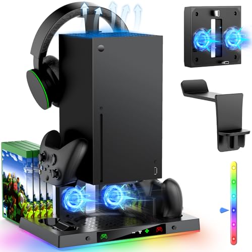 Upgraded RGB Cooling Fan Charging Station for Xbox Series X Console & Controller, Wireless Dual Charger Dock & Cooler System Stand with 15 Colorful Light Modes for Xbox Series X Accessories Kit