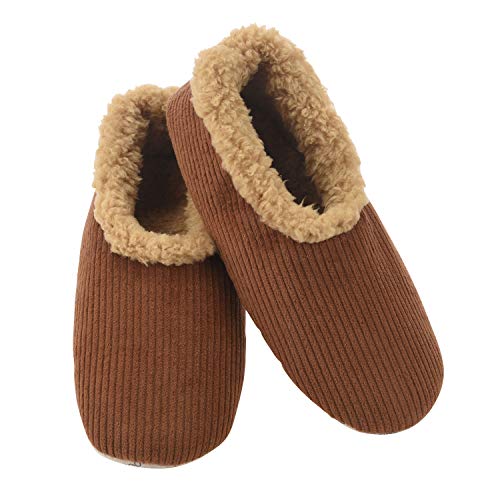 Snoozies Mens Corduroy Slippers Slippers for Men | Mens House Slippers | Fuzzy Slippers with Soft Soles | Brown | Medium