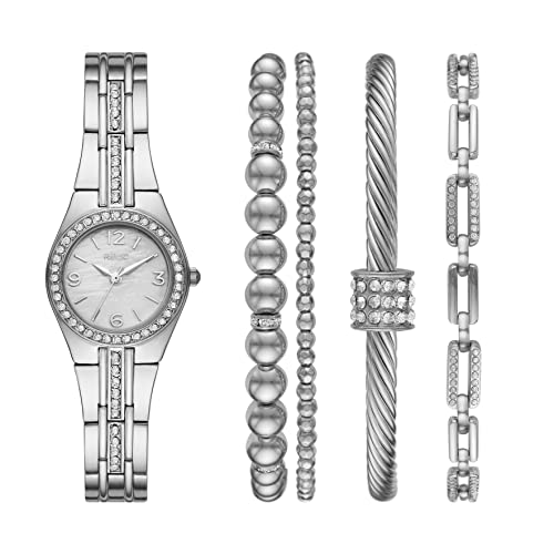 Relic by Fossil Queen's Court Three-Hand Silver Tone Metal Watch Gift Set with Bracelet Accessories