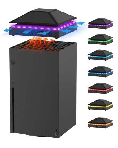 Wiilkac Cooling Fan for Xbox Series X with RGB Light Strip, 3 Levels Adjustable Speed Cooler Fan System 1800/2000/2200 RPM, Low Noise Top Fan with Extra 2 USB Port & Touch Switch