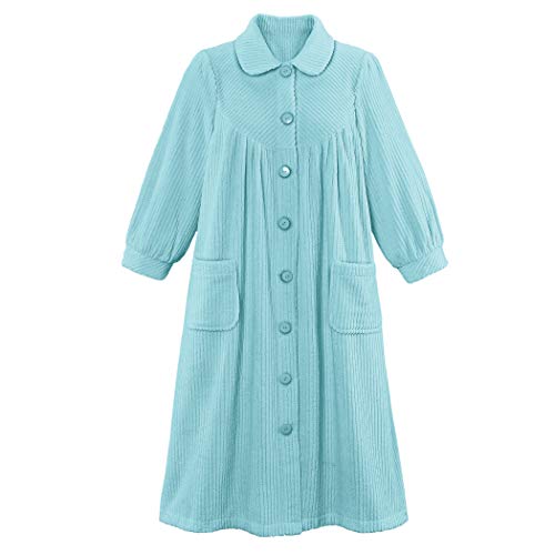 Collections Etc Women's Soft Plush Button Front Robe with Pockets 42' L Light Blue Small