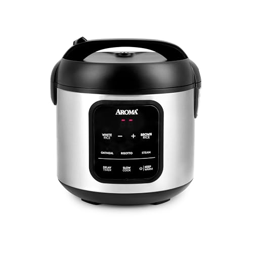 AROMA Digital Rice Cooker, 4-Cup (Uncooked) / 8-Cup (Cooked), Steamer, Multicooker, Slow Cooker, Oatmeal Cooker, Auto Keep Warm, 2 Qt, Stainless Steel Exterior