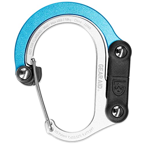 GEAR AID HEROCLIP Carabiner Clip and Hook (Mini) for Travel, Luggage, Purse and Small Bags, Blue Steel