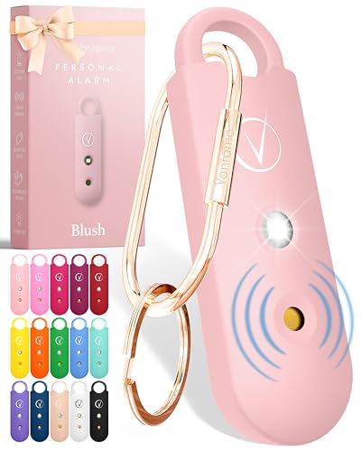 Vantamo Personal Alarm for Women - Extra Loud Double Speakers, First with Low Battery Notice with Strobe Light, Rechargeable - Safety Alarm Keychain (Blush)