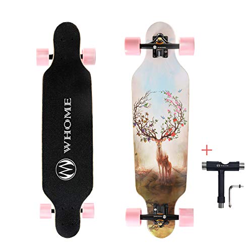 WHOME Longboard Skateboard - 31' Small Long Boards for Adults/Kids Teenagers/Girls Beginners/Boys Pro Cruiser Dancing Longboards with T-Tool (Deer Bird)