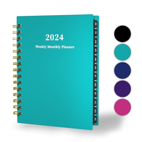 Ymumuda 2024 Planner, 12 Months, JAN.2024 to DEC.2024, 8.4'×6', 2024 Weekly Monthly Planner with Spiral Bound, Waterproof Hardcover & Sticky Index Tabs, Light Blue