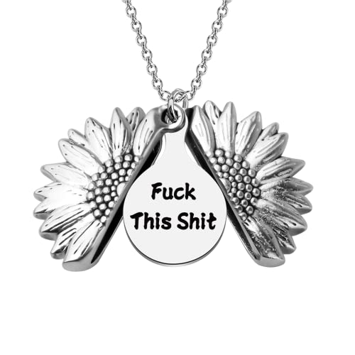 LQRI Sunflower Necklace Fuck This Shit Sunflower Pendant Necklace Funny Rude Quote Jewelry Humor Gift Sarcastic Gift For Friend (SUN-Fuck this shit)