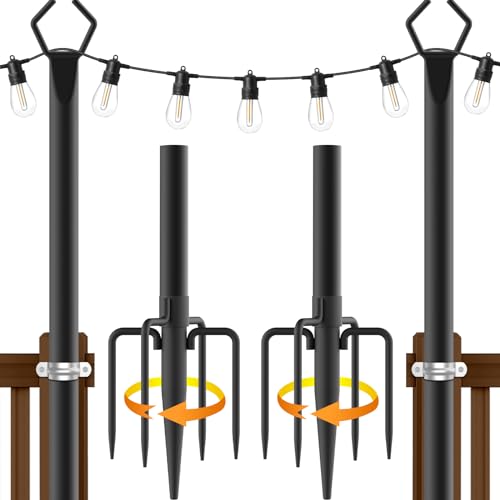 AILBTON 2 Pack 10Ft String Light Poles for Outdoor String Lights, Metal Fork Poles Stand for Patio, Backyard, Deck