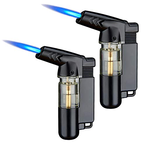 Torch Lighters,Windproof Lighter with Visible Window,Windproof Refillable Lighter,Adjustable Jet Flame,Used for Barbecue Kitchen Fireplace Candles etc,2 Pack(Gas not Included) (Black)