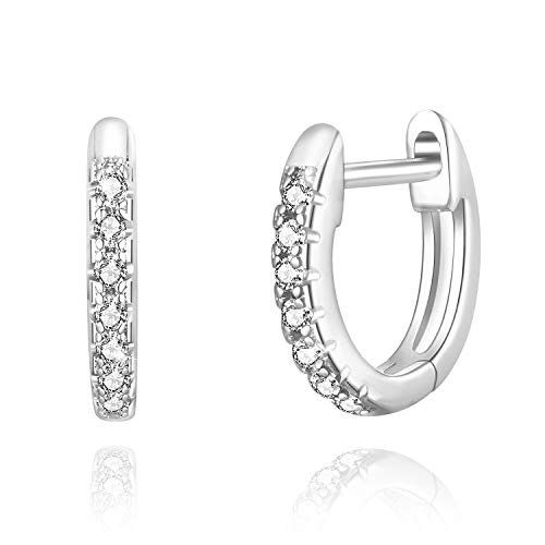 JSJOY Small Silver Hoop Earrings for Women Tiny Cubic Zirconia White Gold Huggie Hypoallergenic Lightweight Hoops Gifts for Friend Sister 10mm