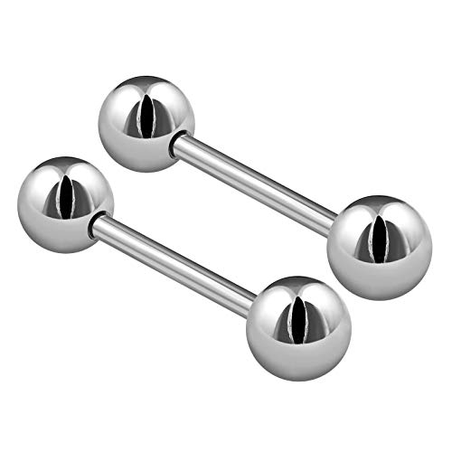 2PCS Stainless Steel Stud Barbell Tongue Rings 14 Gauge 9/16 14mm 6mm Ball Nipple Bars Piercing Jewelry 2503