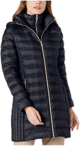 MICHAEL Michael Kors Women's Hooded Long Packable Down Puffer Coat Medium Black