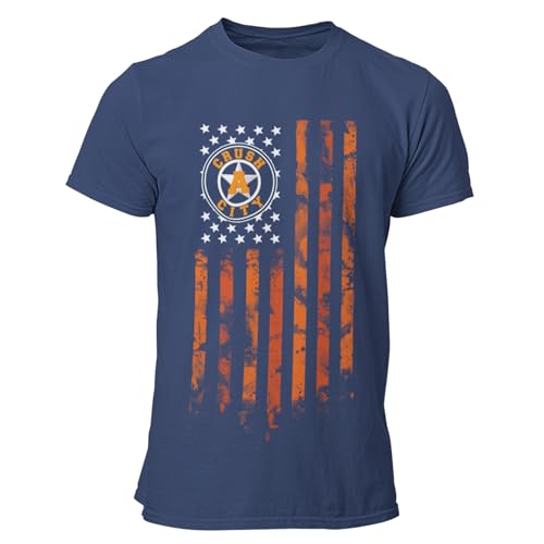 Wishful Inking H-Town Star Orange Distressed Flag Baseball Fans Vintage Style Classic Dri-Power Adult T-Shirt (Navy Blue, L)