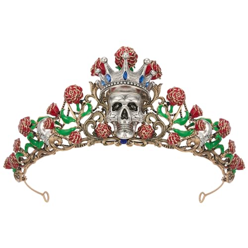 SWEETV Halloween Costume Crowns and Tiaras for Women Gothic Black Witch Evil Queen Crown Hair Accessories-Rose of Death