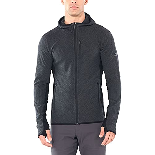 Icebreaker Merino Men's Descender Long Sleeve Full Zip Hoodie, Large, Jet Heather/Black